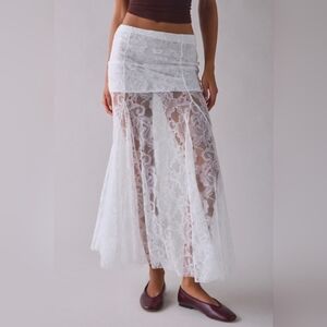Kimchi Blue Hazy Days Semi-Sheer White Floral Lace Maxi Skirt
